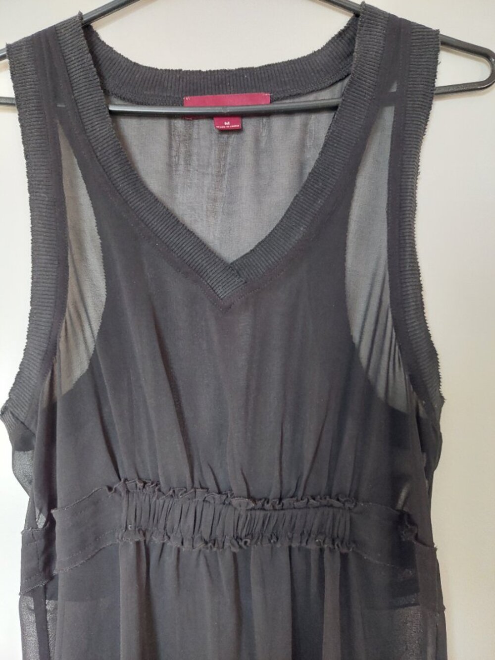 Line & Dot Sheer Black Sleeveless V-neck chiffon dress Size M - Picture 2 of 7